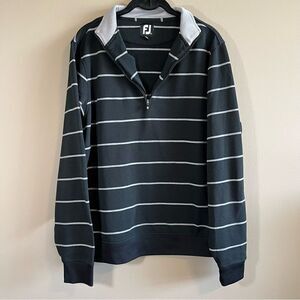 ✨ Footjoy Men’s Black White Striped Quarter Zip Golf Pullover Medium